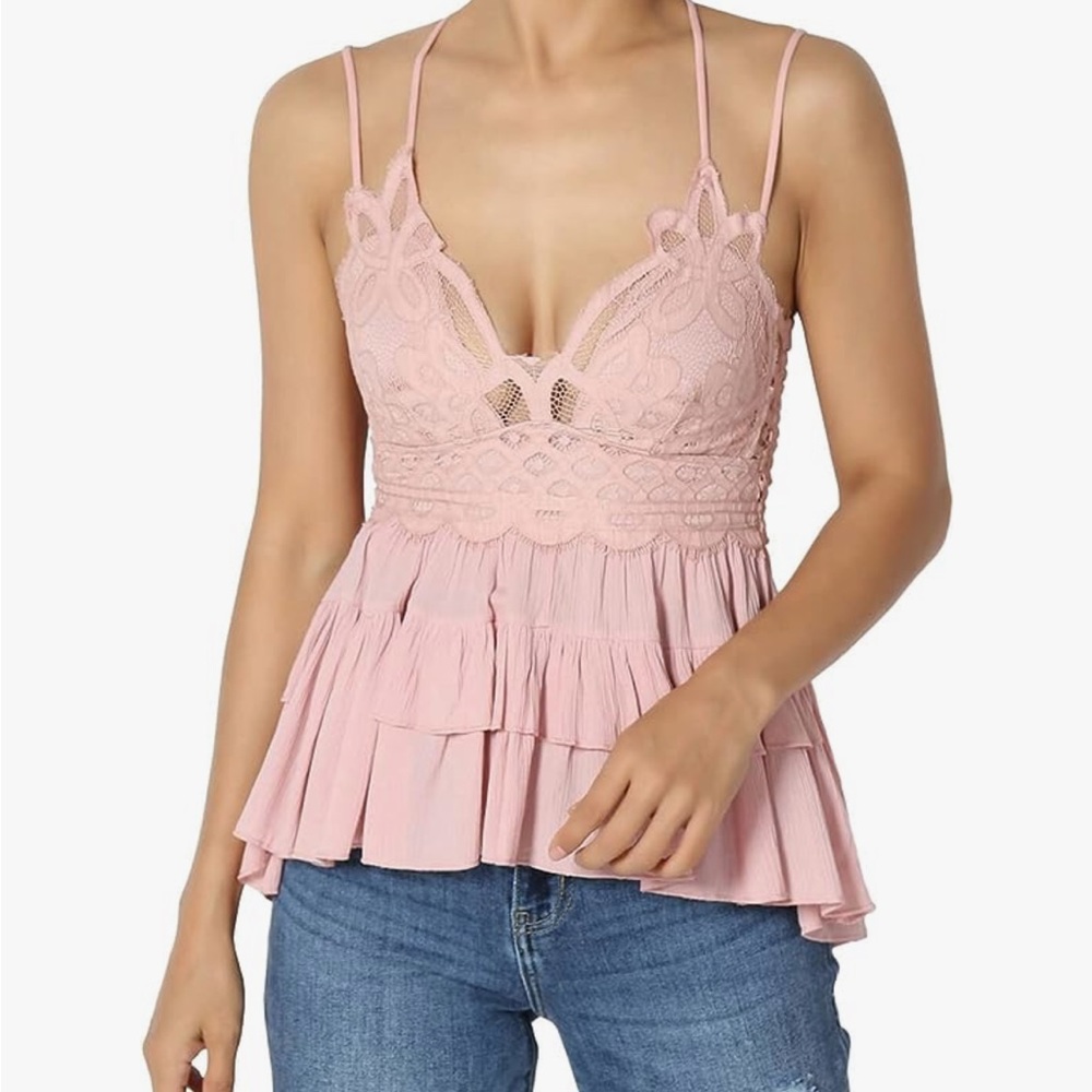 Pink Lace Ruffle Tank